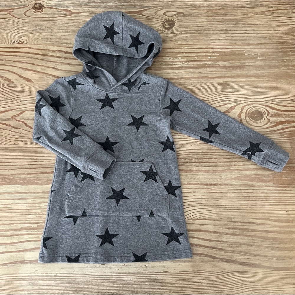 Primary Sweatshirt Dress, Gray with Black Stars